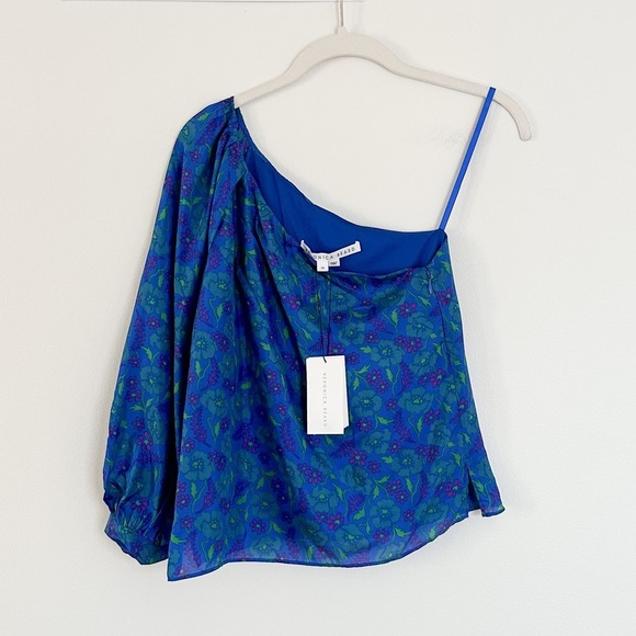 Veronica Beard Lyric One-Shoulder Top Cobalt Multi Size 00 NWT - Picture 4 of 5